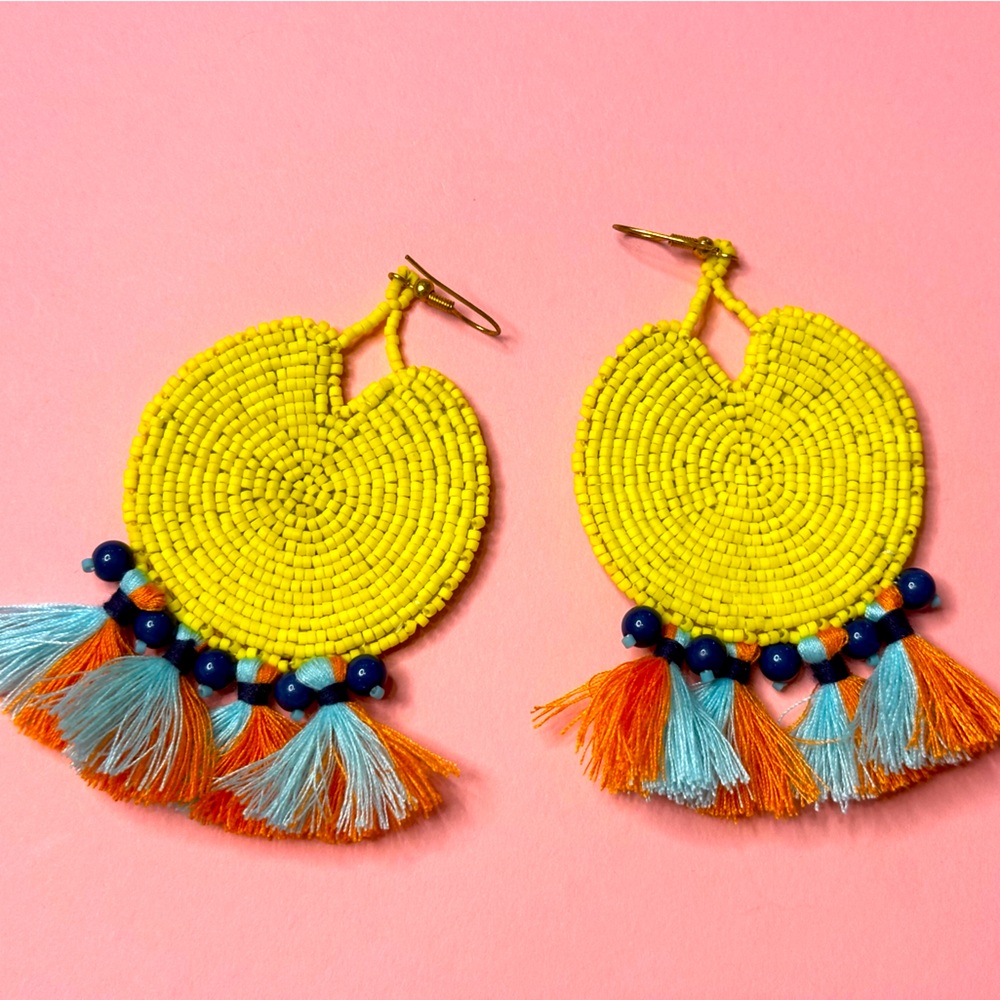 Beaded drop earrings with fringe